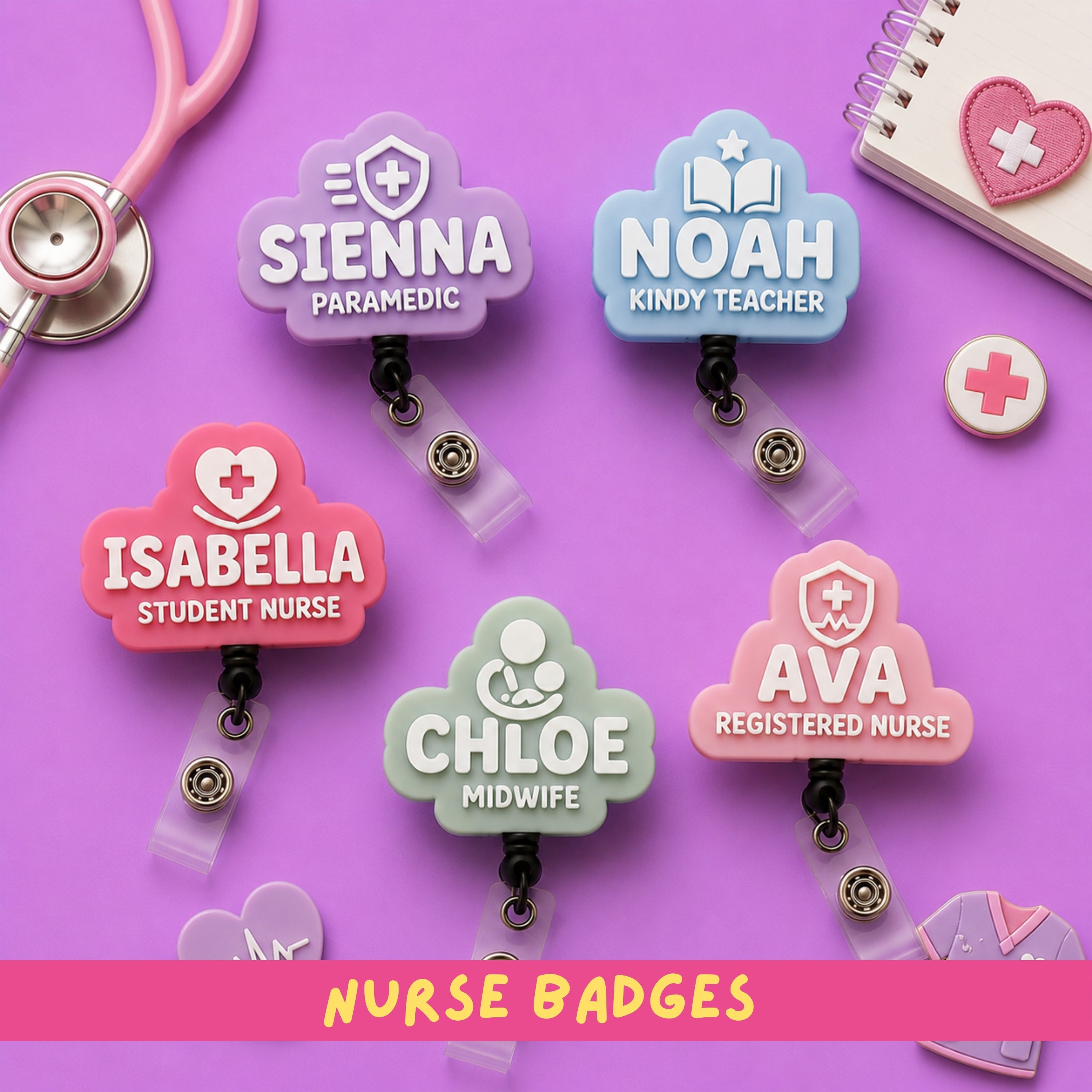 Personalised Name Badge Reel – Custom ID Holder for Nurses, Educators, Midwives