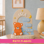 Custom Baby Plaque, 3D-Printed Birth Keepsake with Teddy
