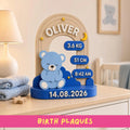 Custom BLUE Baby Plaque, 3D-Printed Birth Keepsake with Teddy