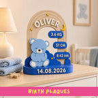 Custom Baby Plaque, 3D-Printed Birth Keepsake with Teddy