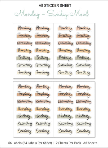 MON - SUNDAY Mood Sticker Sheet A5