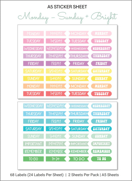 MON - SUNDAY + Bright Sticker Sheet A5