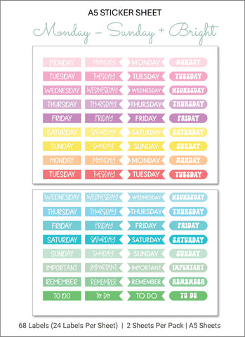 MON - SUNDAY + Bright Sticker Sheet A5