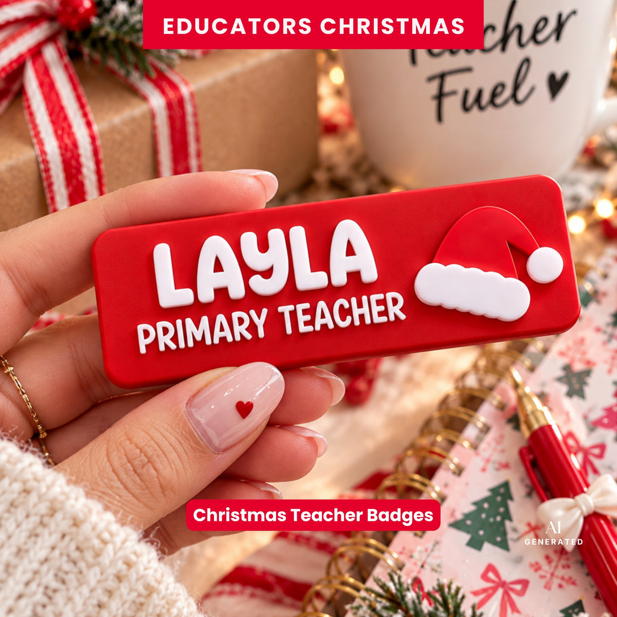 MERRY Christmas Custom Educator Name Badges