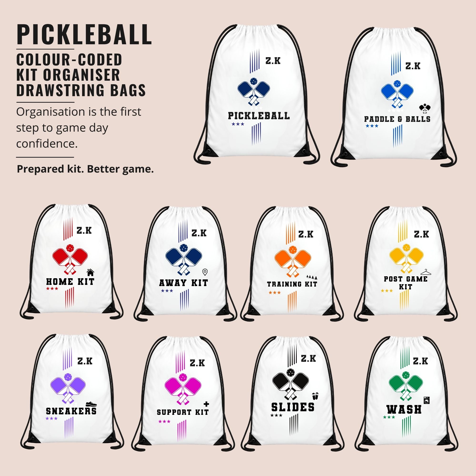 Pickleball Kit Drawstring Bags