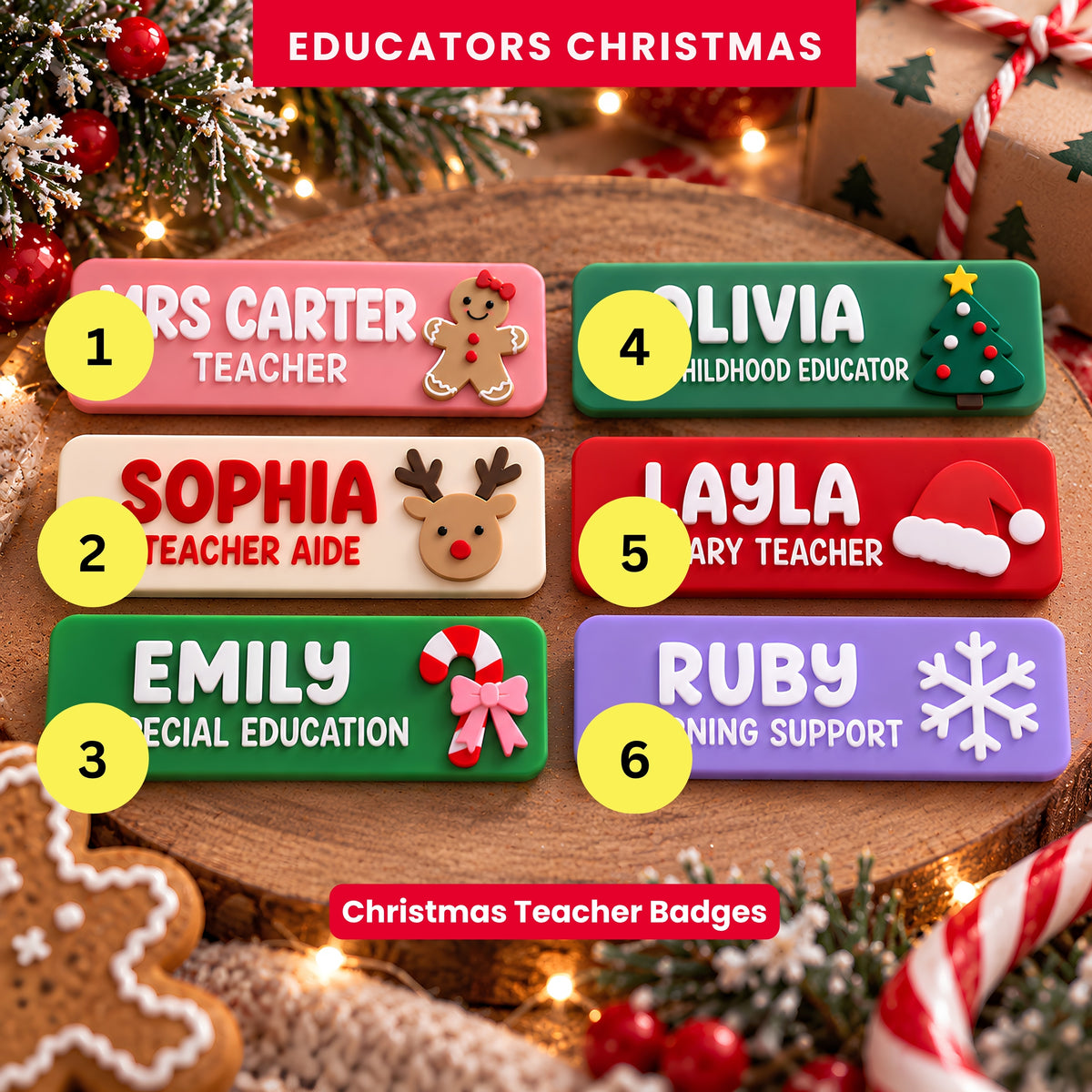 MERRY Christmas Custom Educator Name Badges