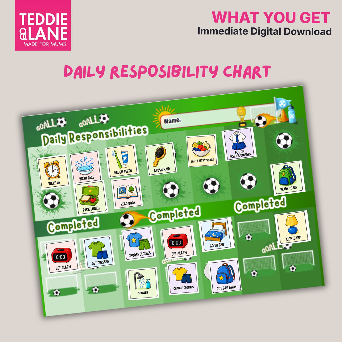 Digital Downloads SOCCER Pitch Routine Chart