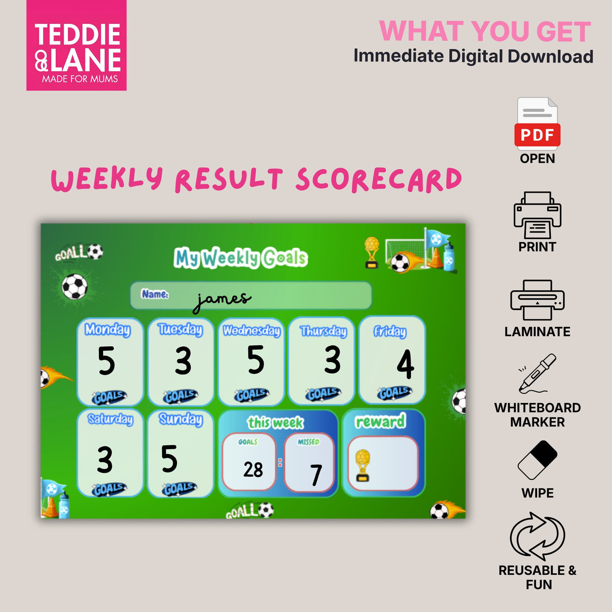 Digital Downloads SOCCER Pitch Routine Chart