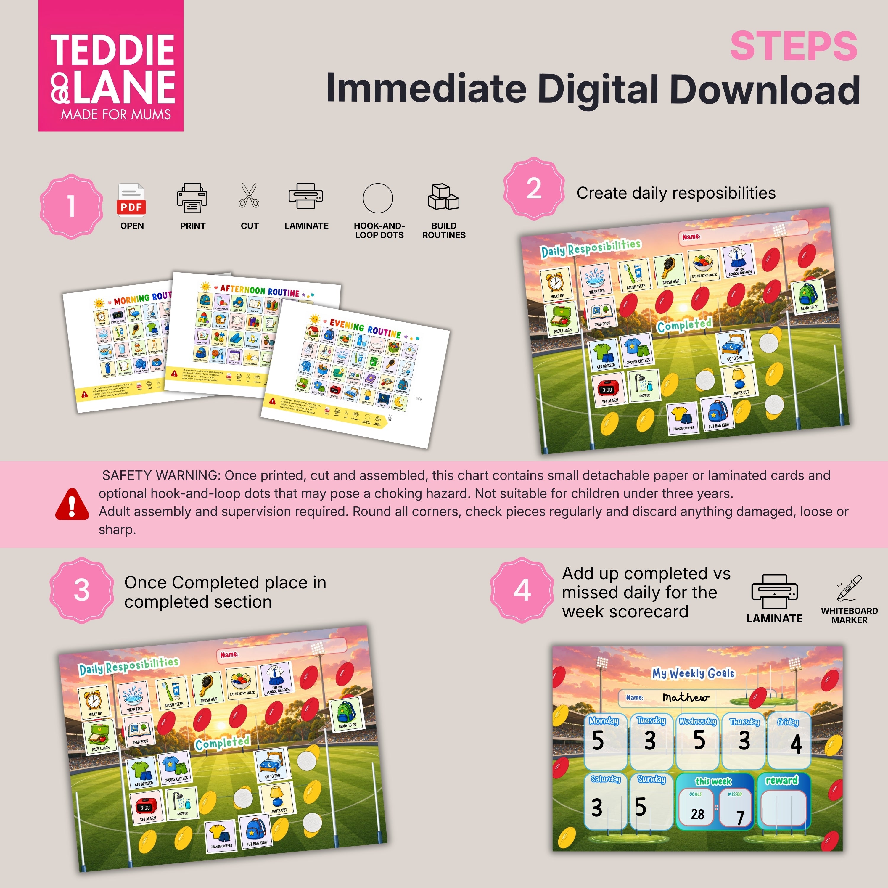Digital Downloads Australian Rules Routien Chart