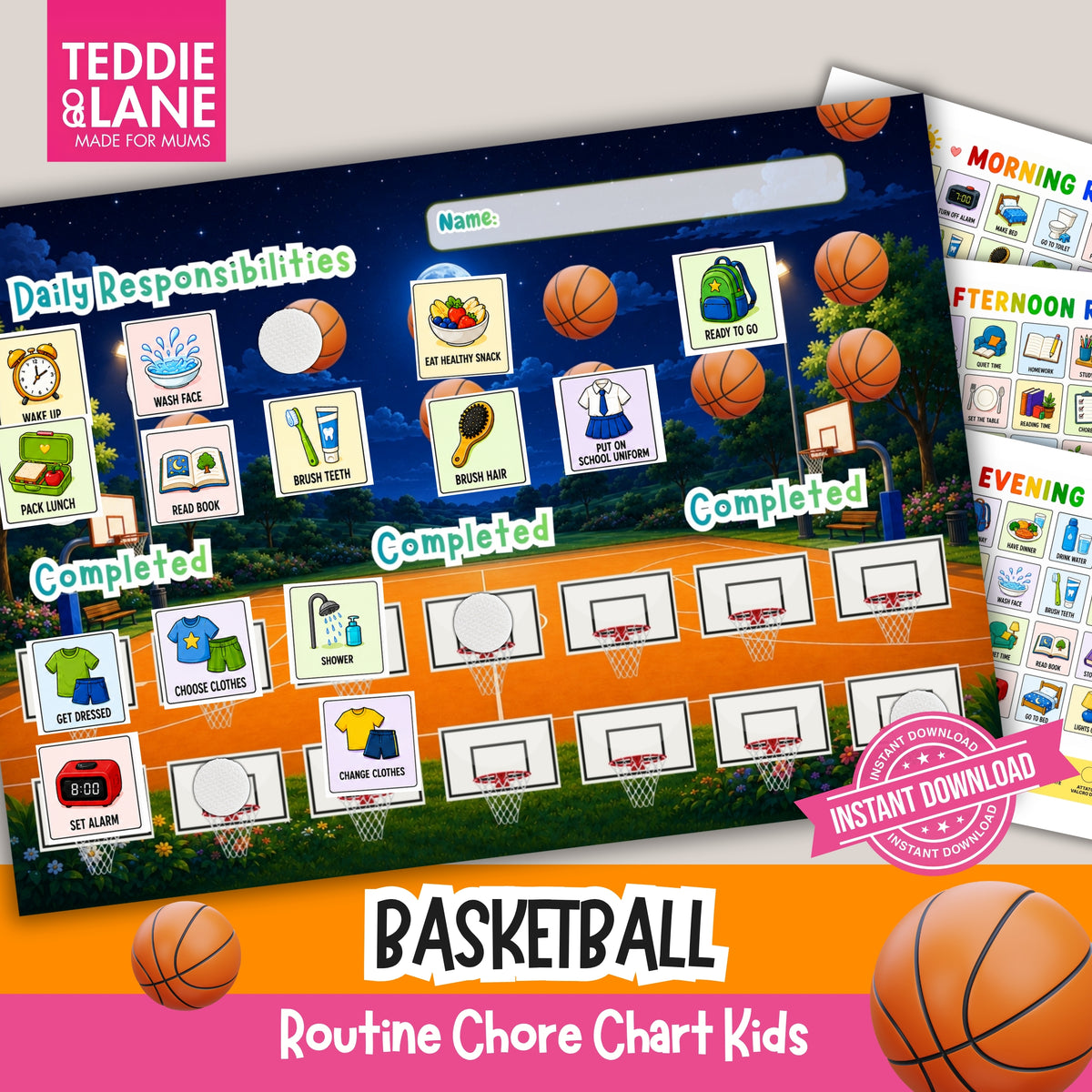 Digital Downloads Basketball Routine Chart