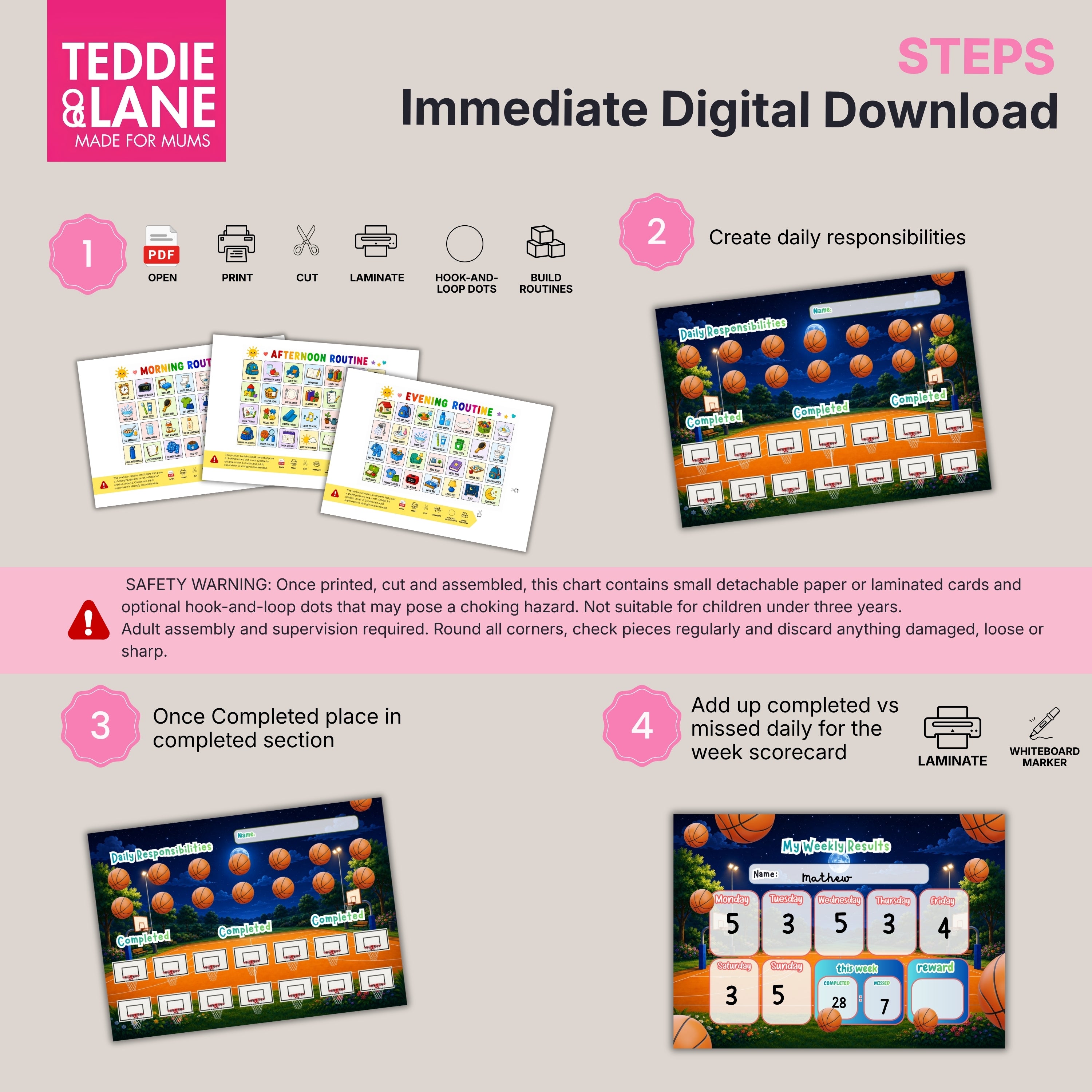 Digital Downloads Basketball Routine Chart