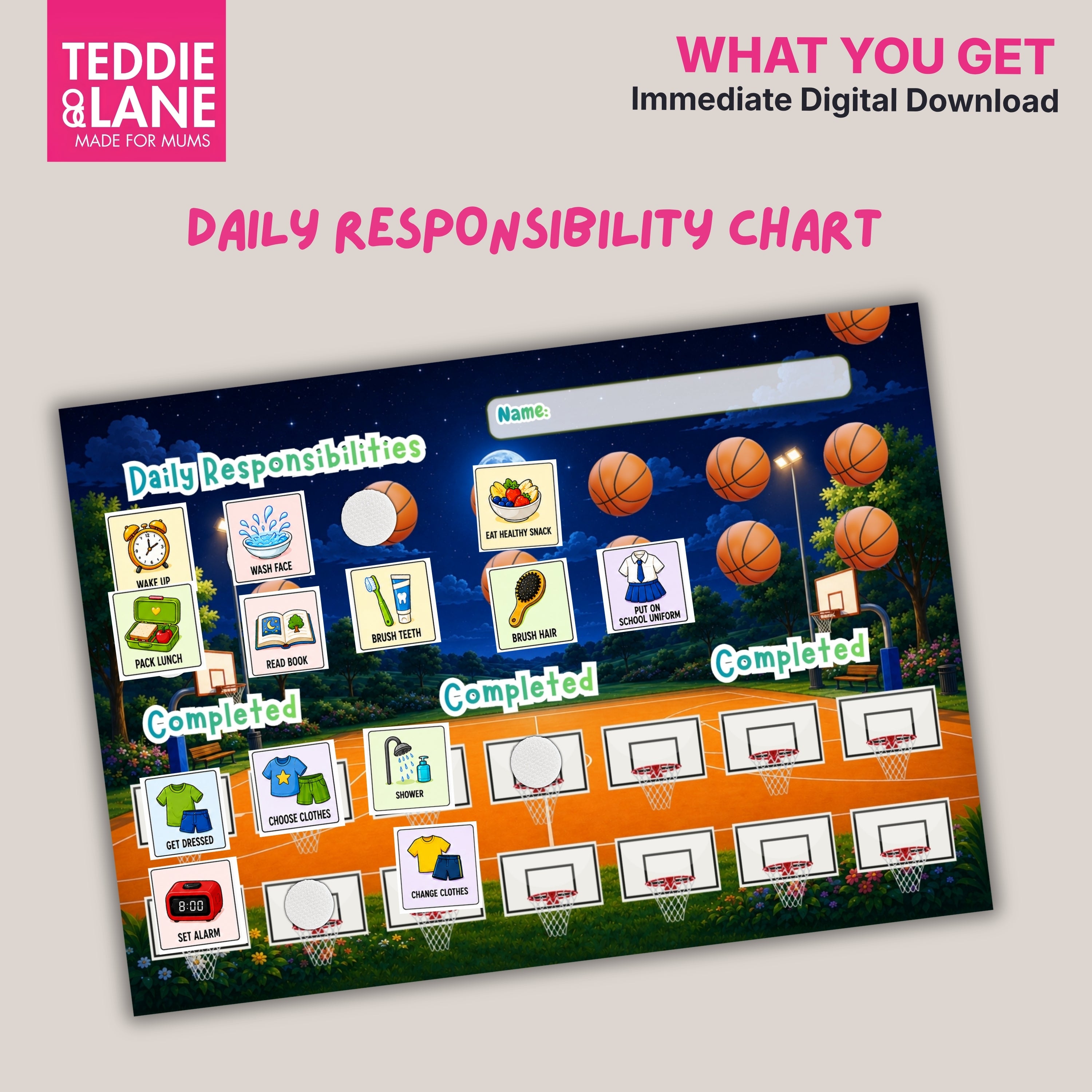 Digital Downloads Basketball Routine Chart