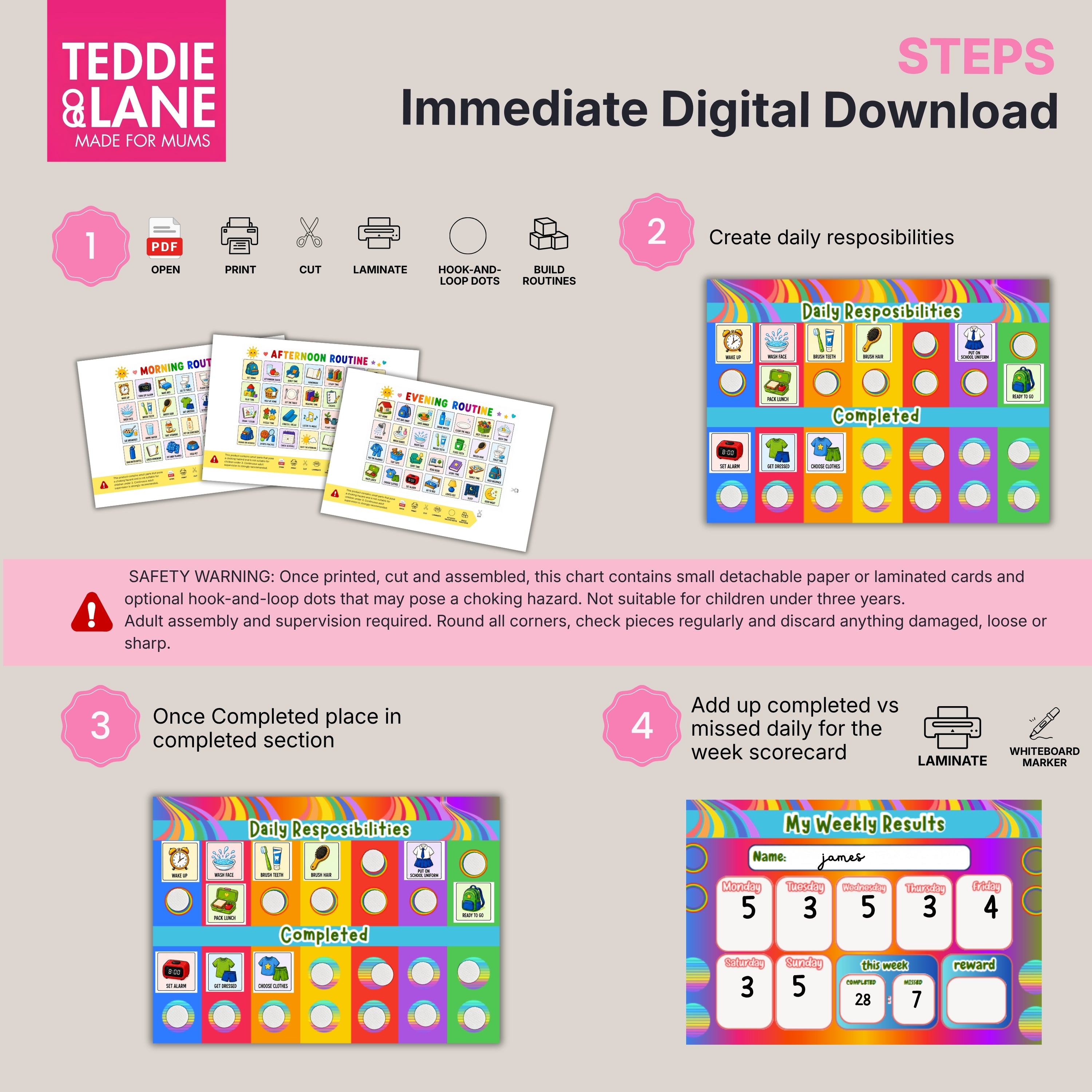 Digital Downloads COLOURFUL Routine Chart