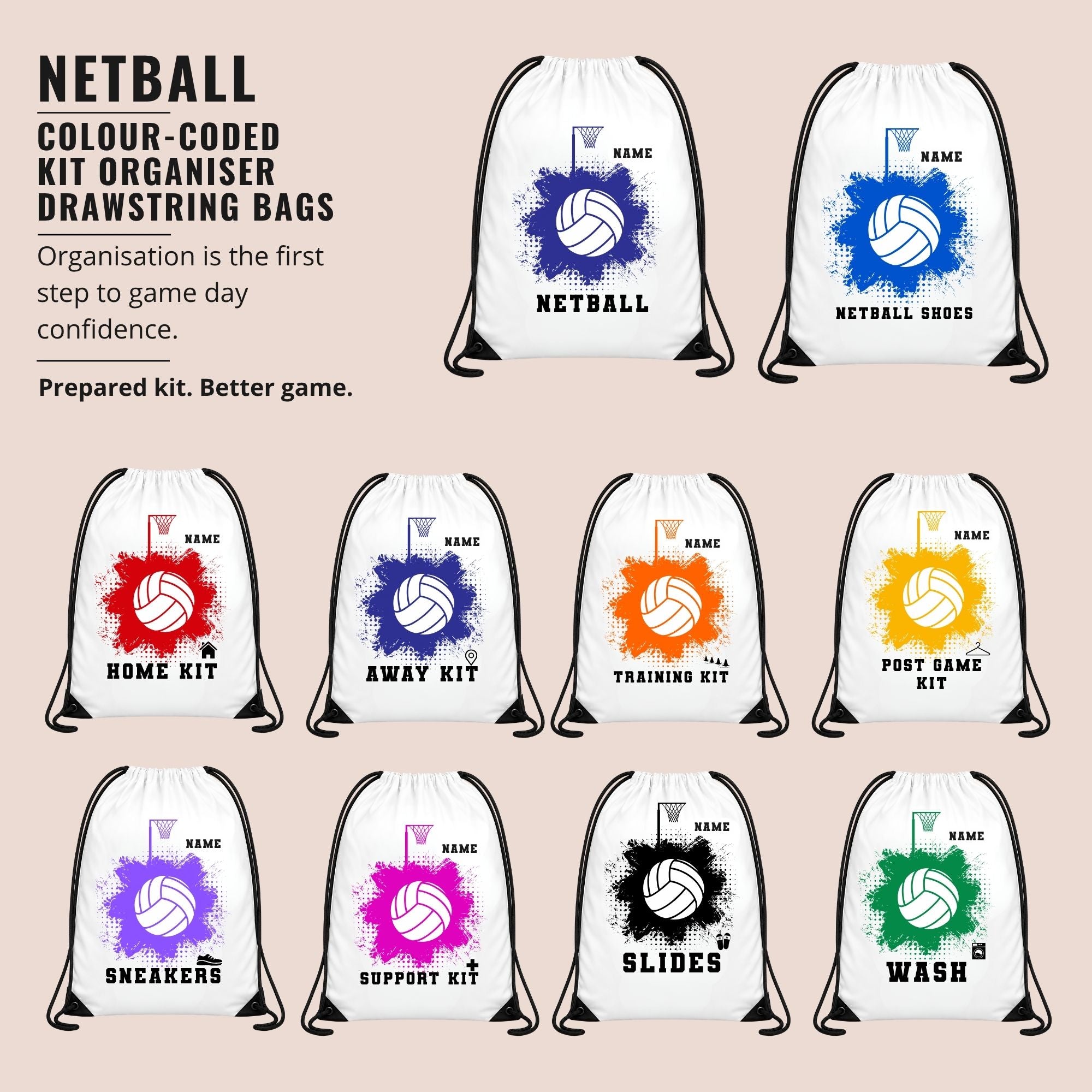 Netball Kit Drawstring Bags