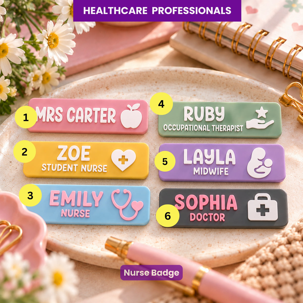 HEALTH CREW Custom Healthcare Name Badge