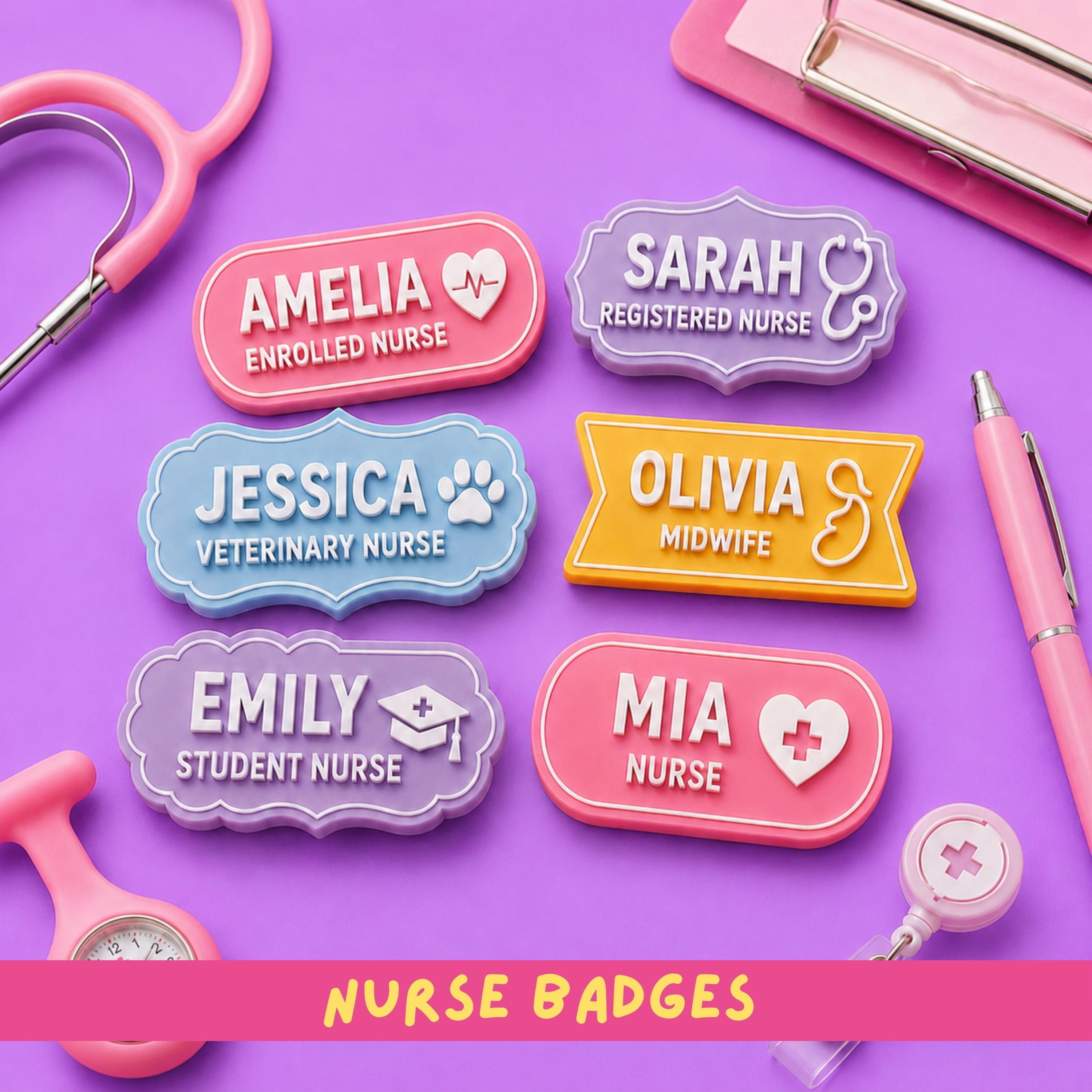 Custom Name Badge, Nurse, Teacher, Midwife, Educator, Magnetic Backing