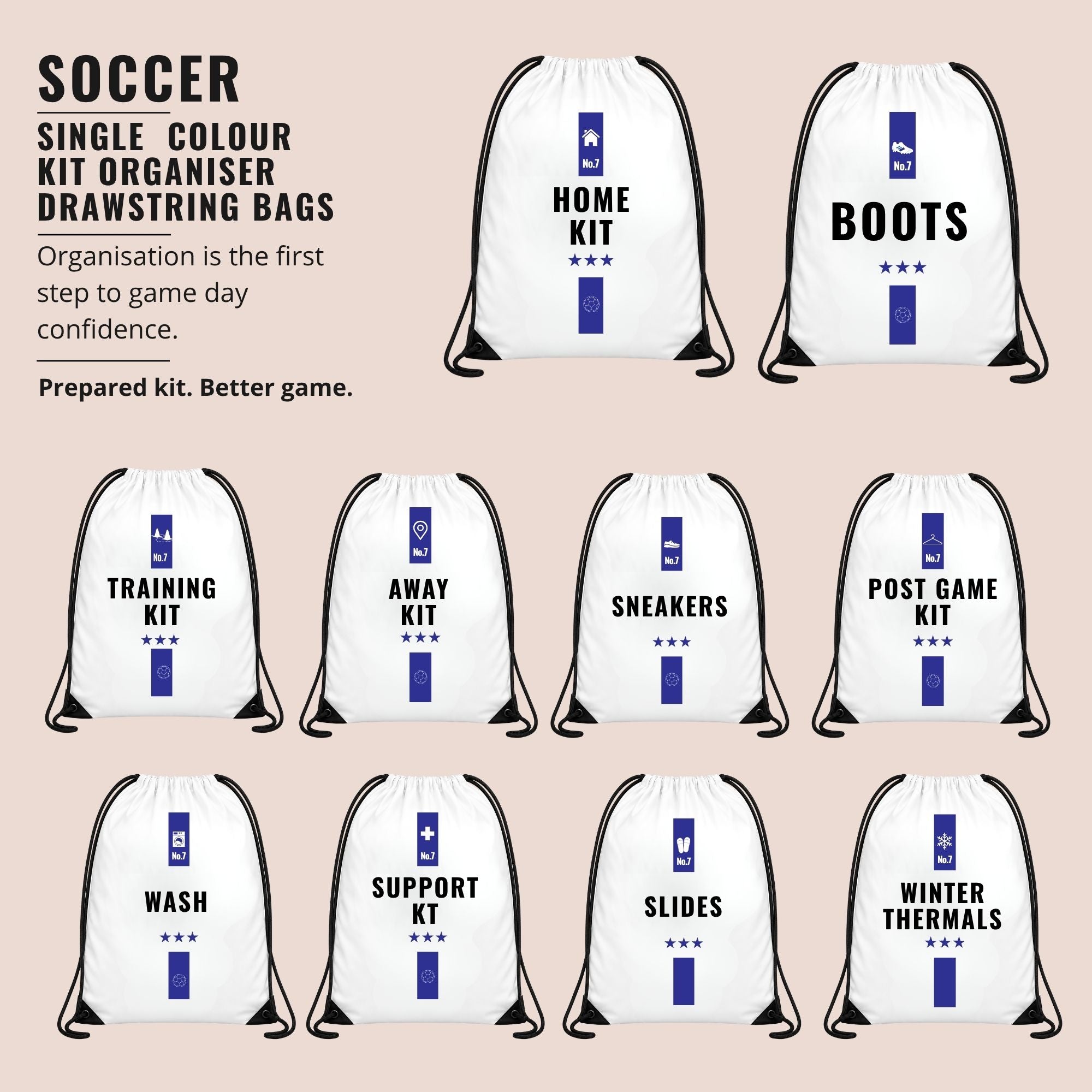 Organised Soccer Drawstring Bags