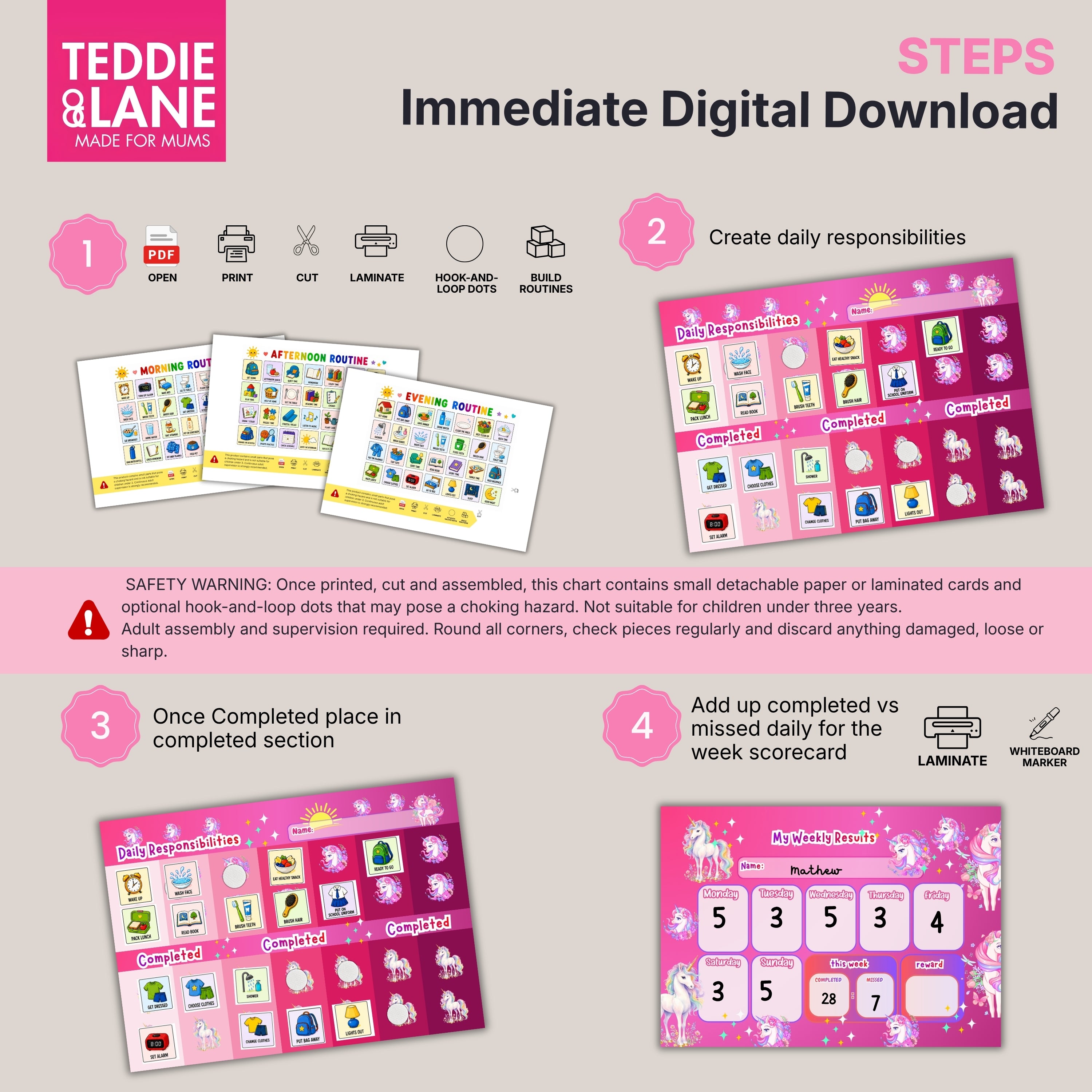 Digital Downloads UNICORN Routine Chart