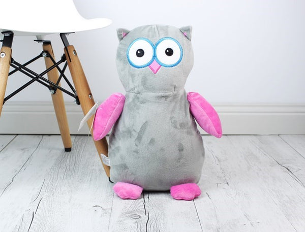 Personalised Teddy Bear -Hooty Lou OWL Pink/Grey Cubbie - Teddie & Lane