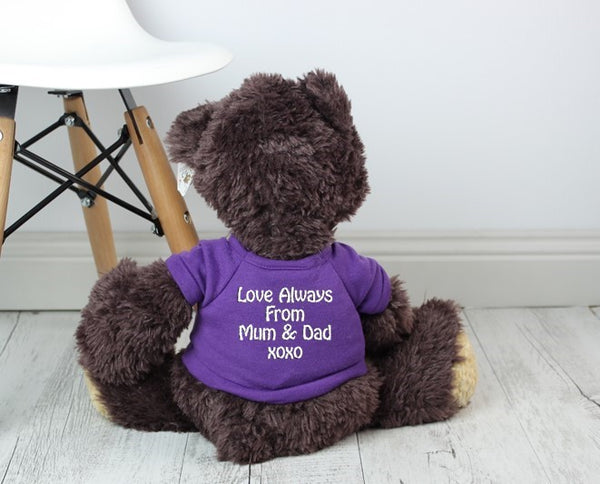 Personalised Teddie - Babbs Plum Teddy w/ T-Shirt - Teddie & Lane