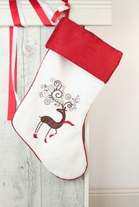 Reinder Stocking White - VINYL Name (50cm x 25cm) - Teddie & Lane